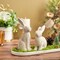 Beige Easter Bunny Decor – Set of 2 Resin Rabbit Figurines with Stone-Look Finish, Vintage Bunnies for Spring Table Centerpiece, Rustic Farmhouse Home, Mantel & Shelf Décor